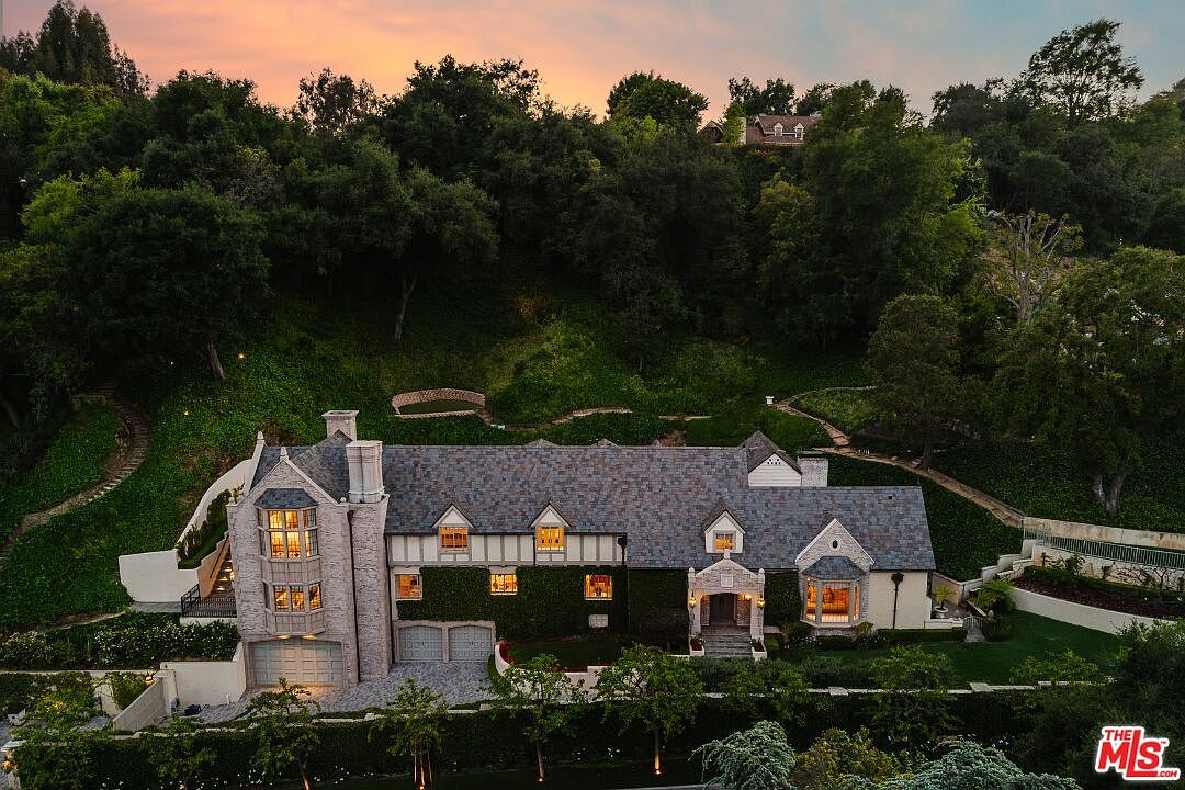 10950 Bellagio Road estate exterior, Bel Air, overlooking The Bel Air Country Club fairways